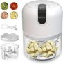 Mini Processador de Alimentos Recarregável USB 3 Lâminas Elétrico Bivolt Lavável 250ml Sem Fio Tritura Alho Pimenta Cebola Frutas Legumes Cor:Branco