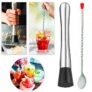 Kit Bartender Socador Macerador Caipirinha Inox Saquê Frutas Triturador de Gelo 20cm + Colher Bailarina Mexedor Misturador Drinks, Suco Leite Jarra Comprida