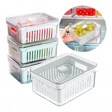 801 Kit 4 Organizadores Geladeira 2,2 Litros Acrílico Com Cesto para Alimentos Vegetais Cozinha Ou